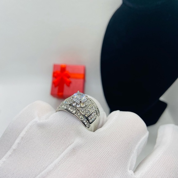 Sterling Big Zircon Dimond Stone Ring for Women - Picture 7 of 11